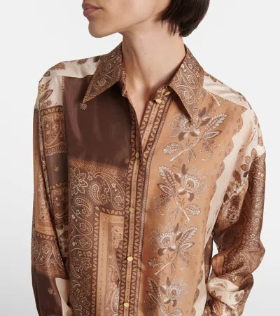 Zimmermann Lucky Manstyle Silk Shirt In Brown