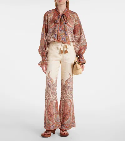 Zimmermann Rhiannon Flared Linen Pants In Multi