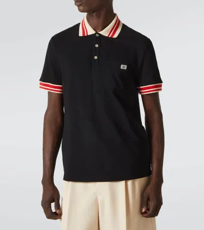 Valentino Cotton Piqué Polo Shirt With Vlogo Patch In Black
