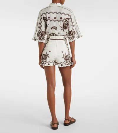 Zimmermann Ascension Embroidered Short Ivory Chocolate In White