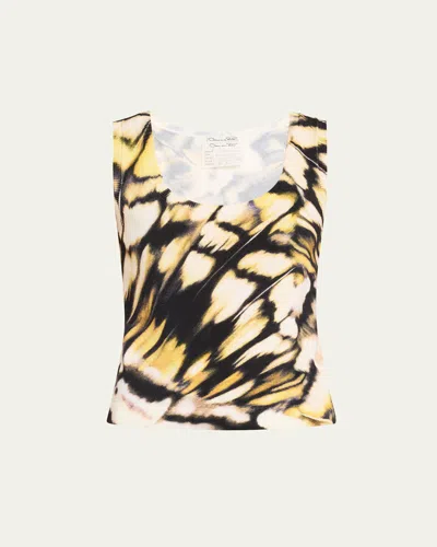 Oscar De La Renta Butterfly Printed Scoop-neck Knit Tank Top In Multi