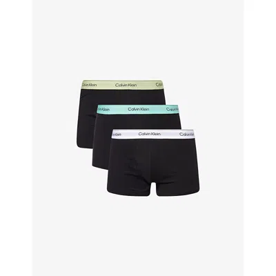 Calvin Klein Mens Icon Logo-waistband Pack Of Three Stretch-cotton Trunks Wht Blue Leafy Fun Wbs Xl