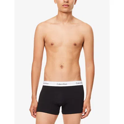 Calvin Klein Mens Icon Logo-waistband Pack Of Three Stretch-cotton Trunks Wht Blue Leafy Fun Wbs Xl