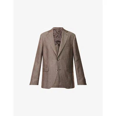Oscar Jacobson Mens Ferry Soft Linen Blazer Dusk Brown