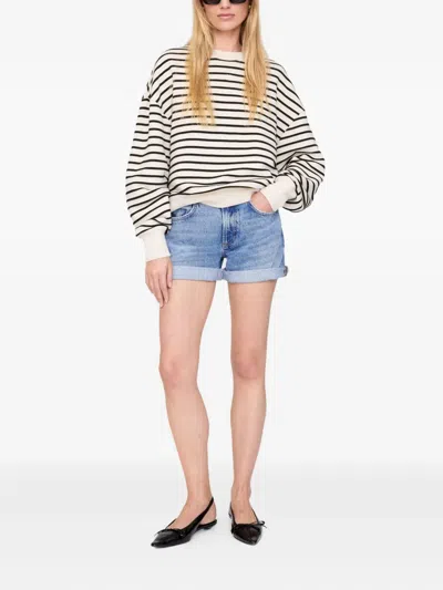Anine Bing Striped Crew Neck Sweatshirt In White