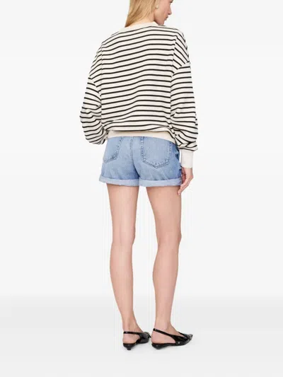 Anine Bing Striped Crew Neck Sweatshirt In White
