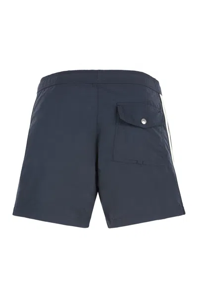 Moncler Logo Patch Drawstring Swim Shorts In Blue