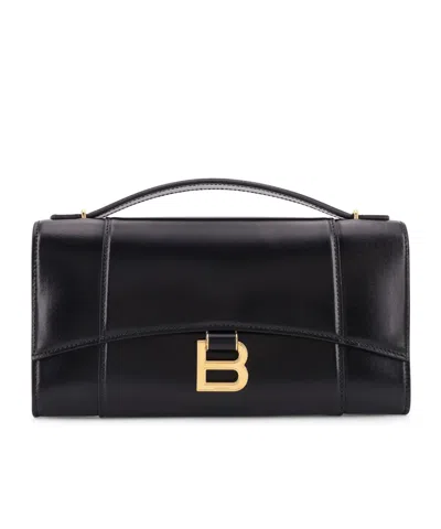 Balenciaga Hourglass Leather Top Handle Clutch In Black
