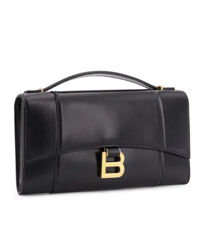 Balenciaga Hourglass Leather Top Handle Clutch In Black