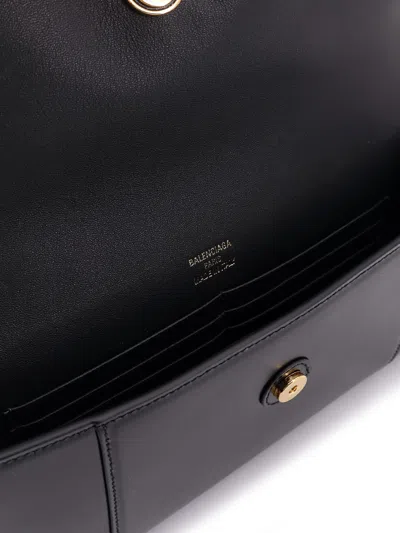 Balenciaga Hourglass Leather Top Handle Clutch In Black