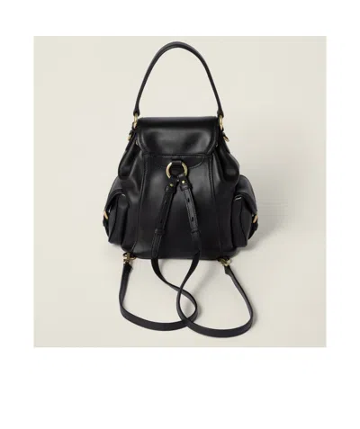 Miu Miu Leather Backpack With Front And Side Pockets