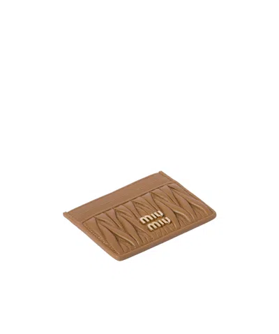 Miu Miu Quilted Nappa Leather Card Holder In Brown