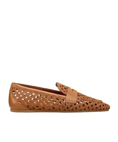 Stuart Weitzman Tea Woven Leather Loafers In Brown