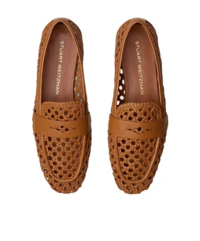 Stuart Weitzman Tea Woven Leather Loafers In Brown