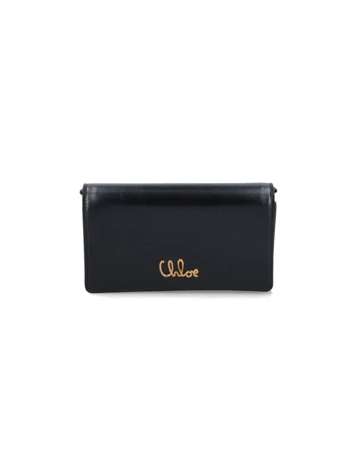 Chloé Logo Shoulder Bag With Chain Detail And Magnetic Closure In Black