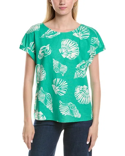 Jones New York Seashell Print Side Button Detail Linen Blend Top In Green