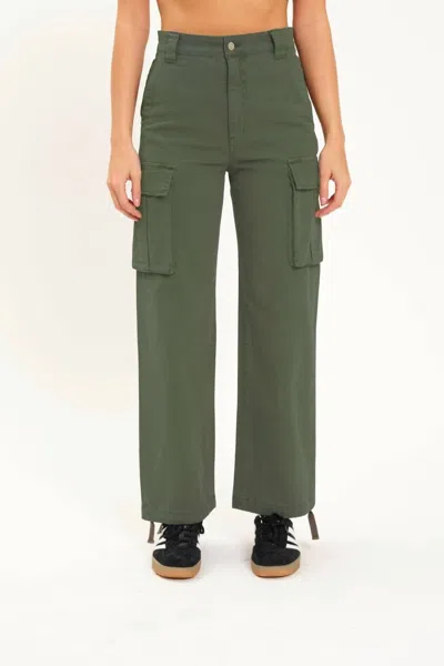 Daze Cadet Cargo High Rise Cinch Hem Pants In Grass