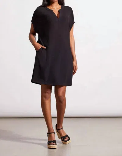 Tribal Shift Mini Dress With Pockets In Black