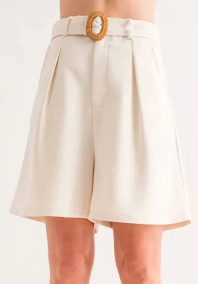 And The Why Pleated High Waist Rattan Buckle Shorts In Ivory