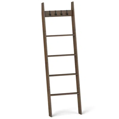 Hivvago 5-tier Bamboo Ladder Bookshelf With 4 Removable Hooks-brown