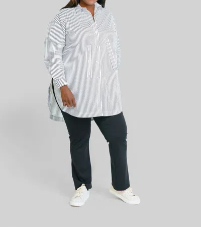 Bitte Kai Rand Core Cotton Button Down Shirt In White With Black Pinstripes