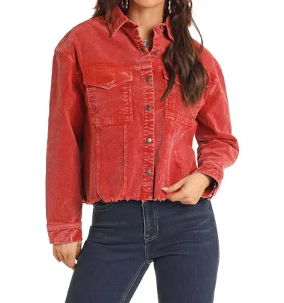 Rock And Roll Cowgirl Corduroy Snap Shacket In Rust