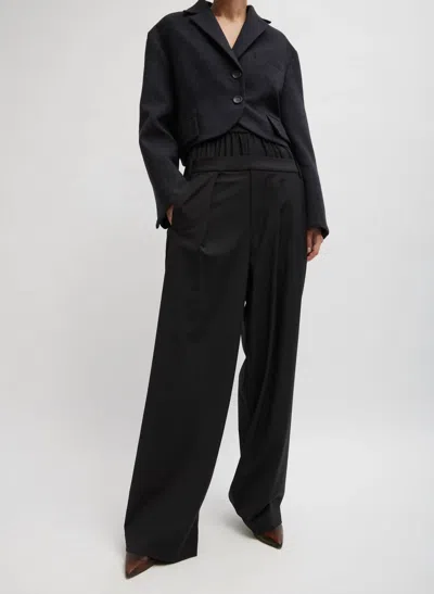 Tibi Recycled Tropical Wool Double Waist Boxer Trouser In Black