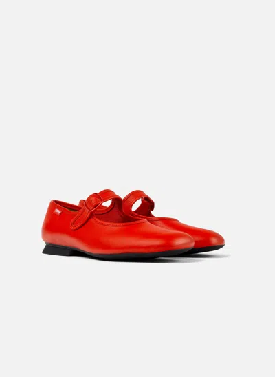 Camper Casi Myra Leather Ballerina Shoes In Red