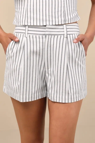 Lulus Danai White And Slate Striped High-rise Shorts In Multi