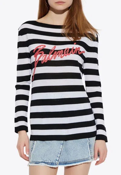 Balmain Signature Logo Striped Sweater In Multi
