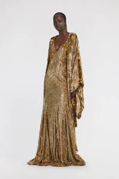 Roberto Cavalli Long Velvet Devore Gown In Brown