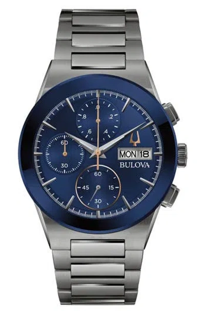 Bulova Modern Millennia Mens Chronograph Gray Stainless Steel Bracelet Watch 98c143