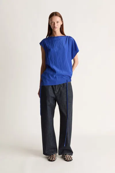 Lee Mathews Drawstring Asymmetric Blouse In Blue