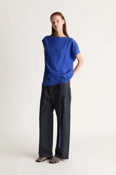 Lee Mathews Drawstring Asymmetric Blouse In Blue