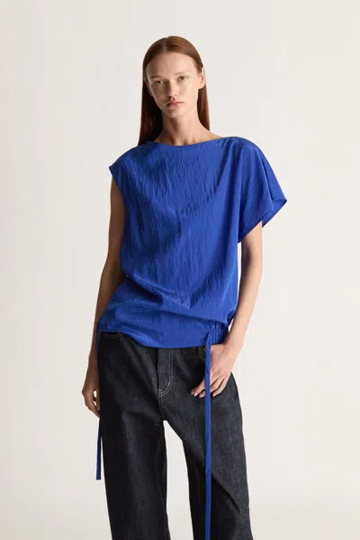 Lee Mathews Drawstring Asymmetric Blouse In Blue
