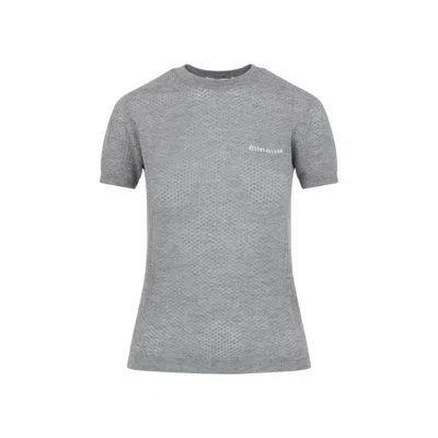 Miu Miu Crew Neck Short-sleeved Sweater In Grey
