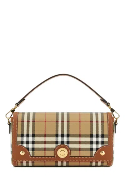 Burberry Canvas And Leather Note Handbag With Check Pattern