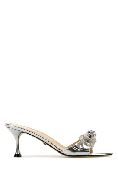 Mach&mach Double Bow Mirror Kitten Heel Sandals Silver In Silver