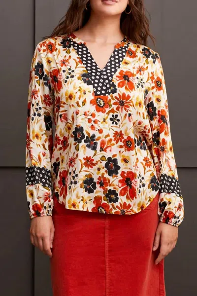 Tribal Placket V-neck Blouse In Dark Desert