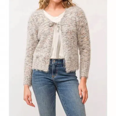 Another Love Serafina Tie Front Fuzzy Cardigan In Snowy Meadow