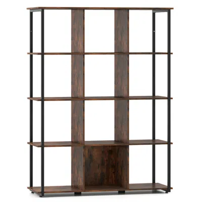 Hivvago 12-cube Bookcase With 2 Anti-tipping Kits For Living Room-rustic Brown