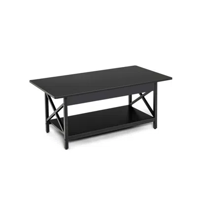 Hivvago 2-tier Rectangle Coffee Table With Storage Shelf And X-shaped Metal Frame-black