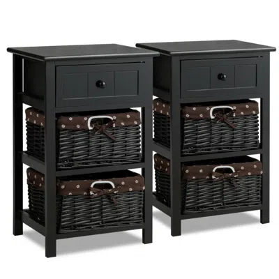 Hivvago Set Of 2 3-layer 1 Drawer Wood Bedside End Table-black