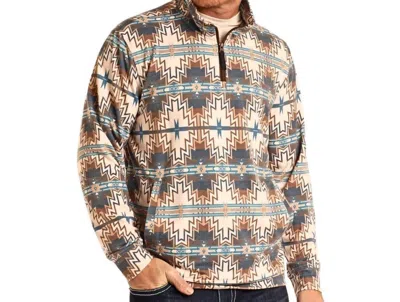 Rock & Roll Denim Men's 1/4 Zip Performance Pullover In Teal/multi