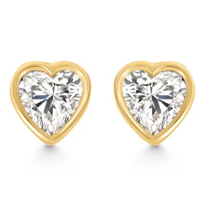 Pompeii3 2ct Tw Heart Shape Diamond Bezel Stud Earrings 14k Gold Lab Grown