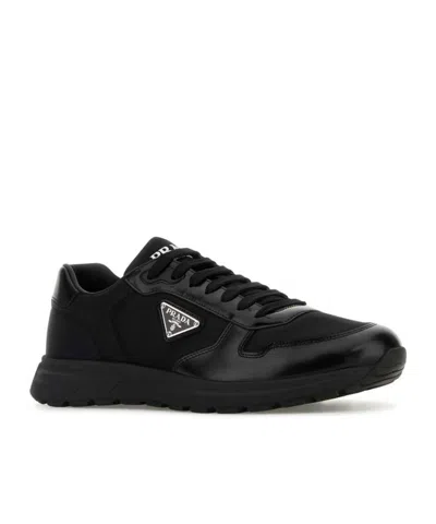 Prada Autry White Leather Medalist Sneakers In Black
