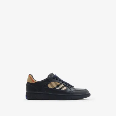 Burberry Indigo Blue Leather And Check Sneaker Terrace Men In Black