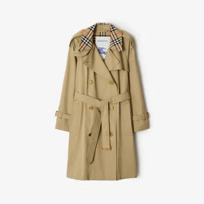 Burberry Check Collar Long Castleford Trench Coat In Green