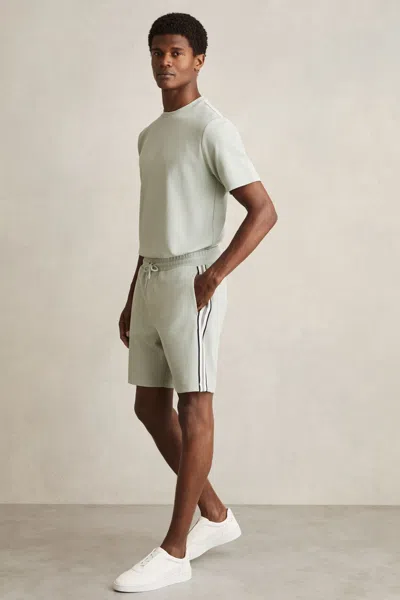 Reiss Sage Green Textured Tape Drawstring Shorts