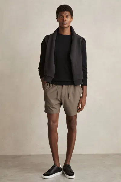 Reiss Mocha Brown Textured Drawstring Shorts